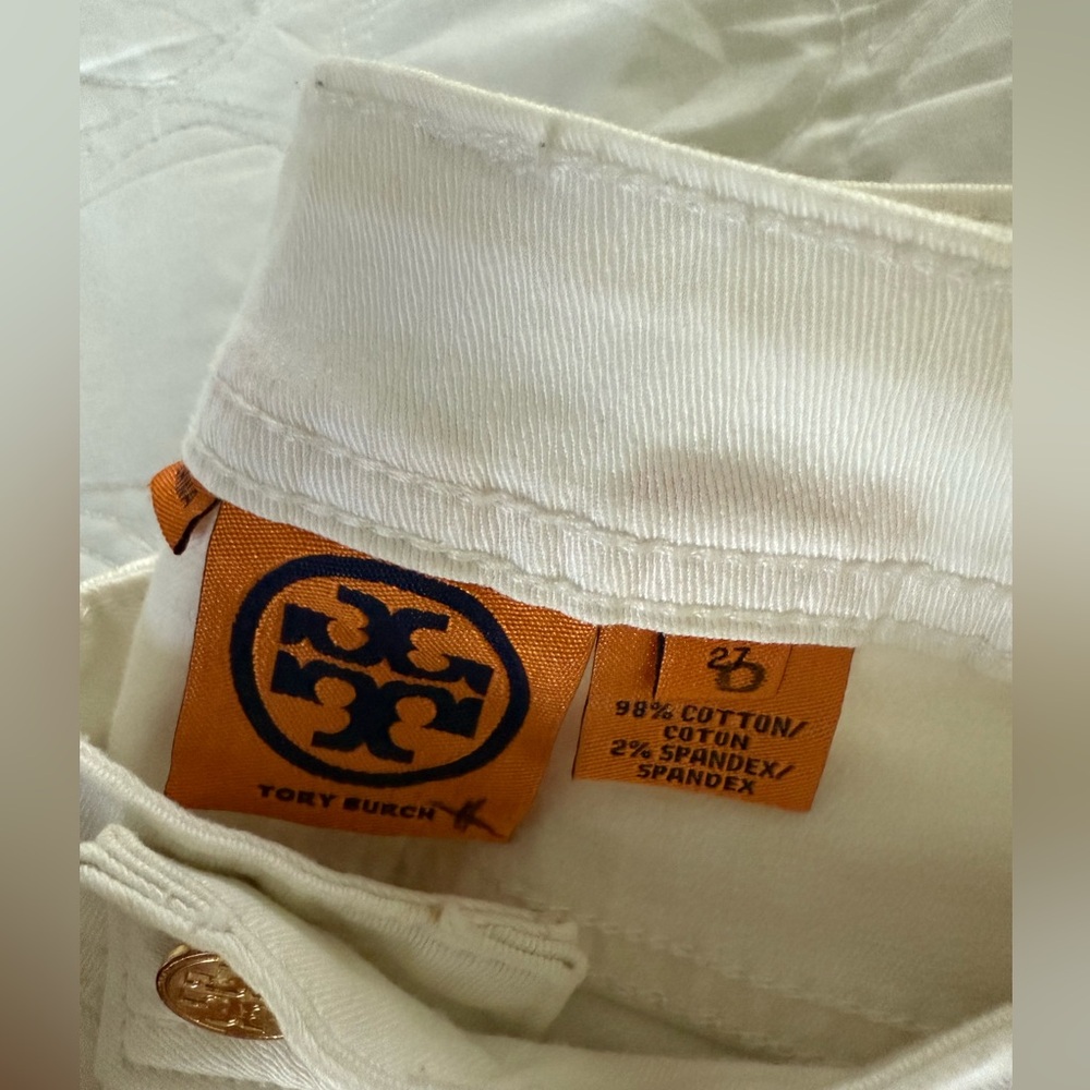 Tory Burch White Boot Cut Jeans Distressed Style - Picture 7 of 9